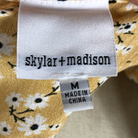 SKYLAR + MADISON Dress Yellow Floral Pattern Midi Dress Tie Back Ruffles Boho M - Picture 4 of 6